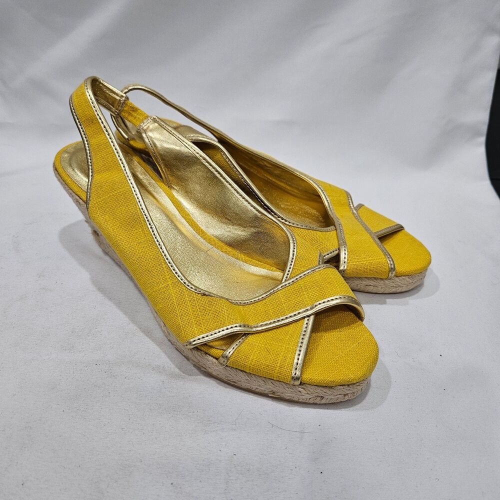 Talbots Womens Lexa Peep Toe Sling Back Espadrille Wedge Heels 7.5 Yellow Beach